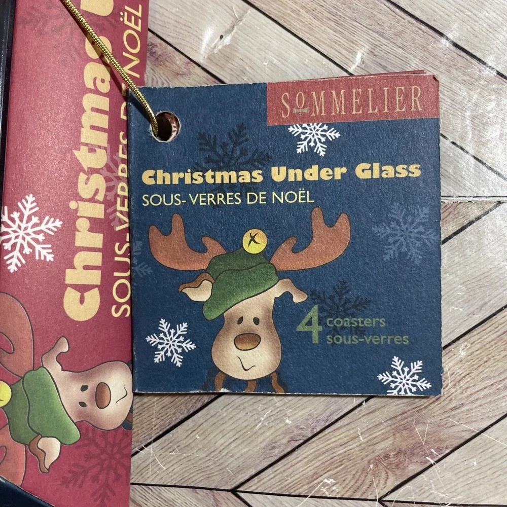 Sommelier Christmas Under Glass Coasters 4‎ Piece Set Characters Santa Snowman